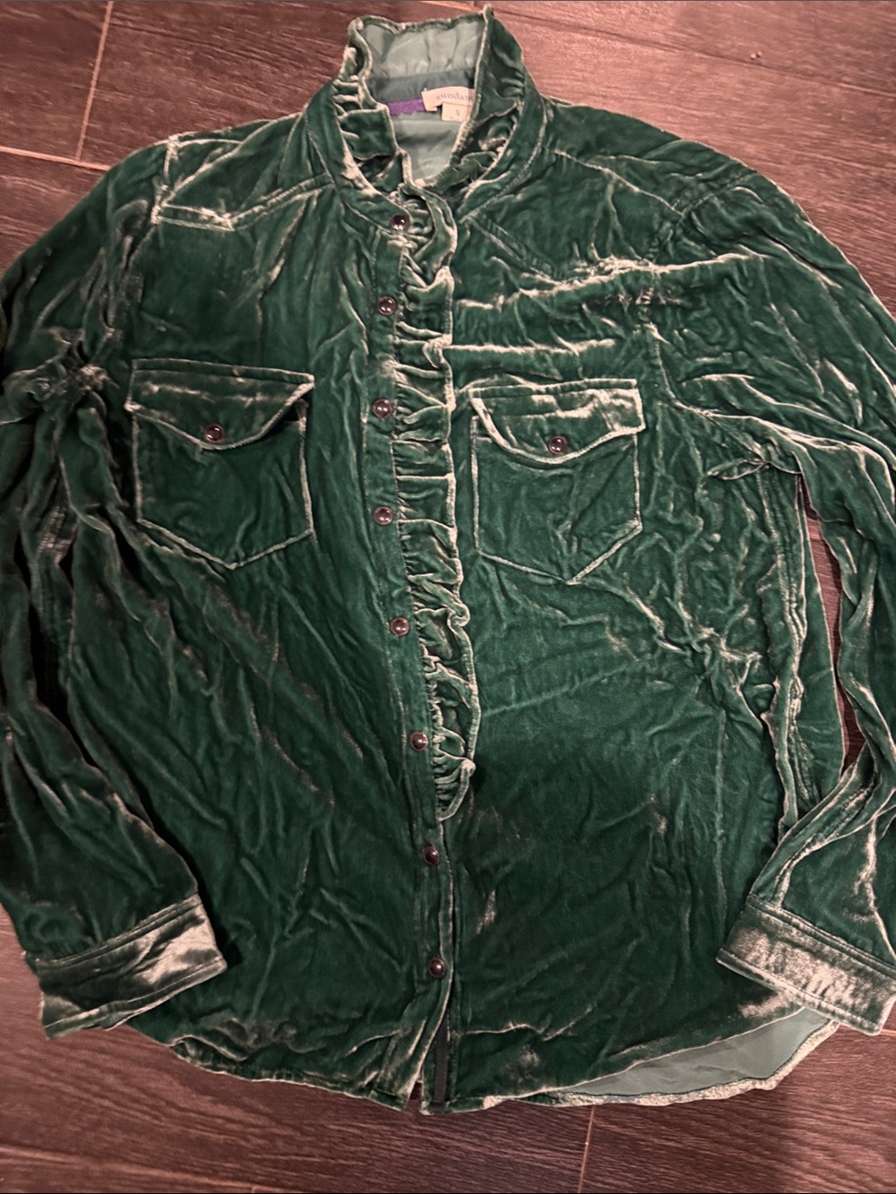 Sundance Emerald Green Velvet Ruffle Collar Jacket
